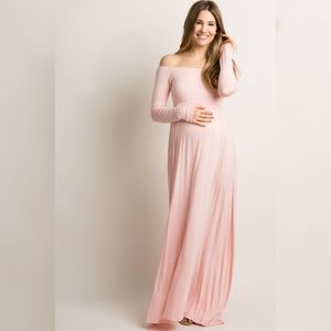 Pink Off Shoulder Maternity Maxi Dress